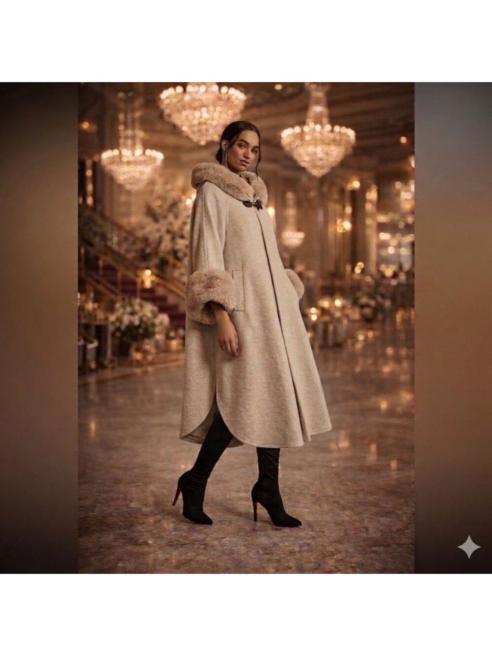 Elegant Cream Cape with Faux Fur Trim